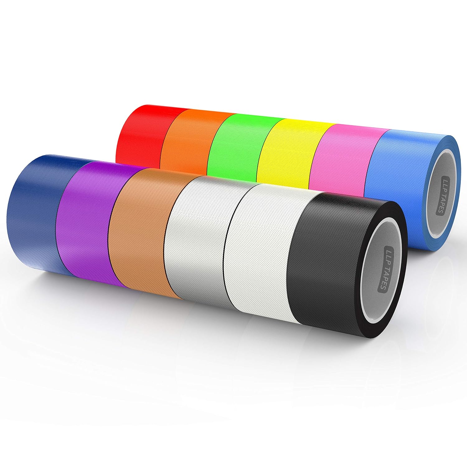 LLPT Duct Tape 12 Pack 50mm x 9m Fabric Gaffer Tape – Assorted Colours