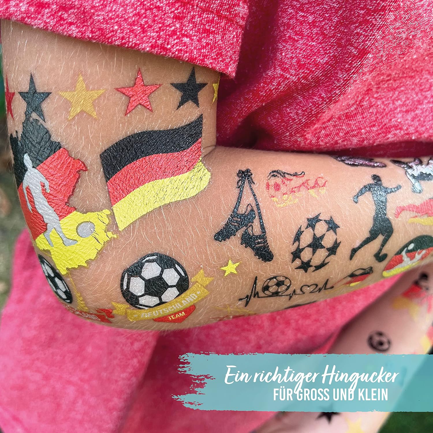 Thumbnail 5 de Papierdrachen 100 Metallic Tattoos – Glitzer-Tattoos für Deutschland-Fans, vegan & geprüft