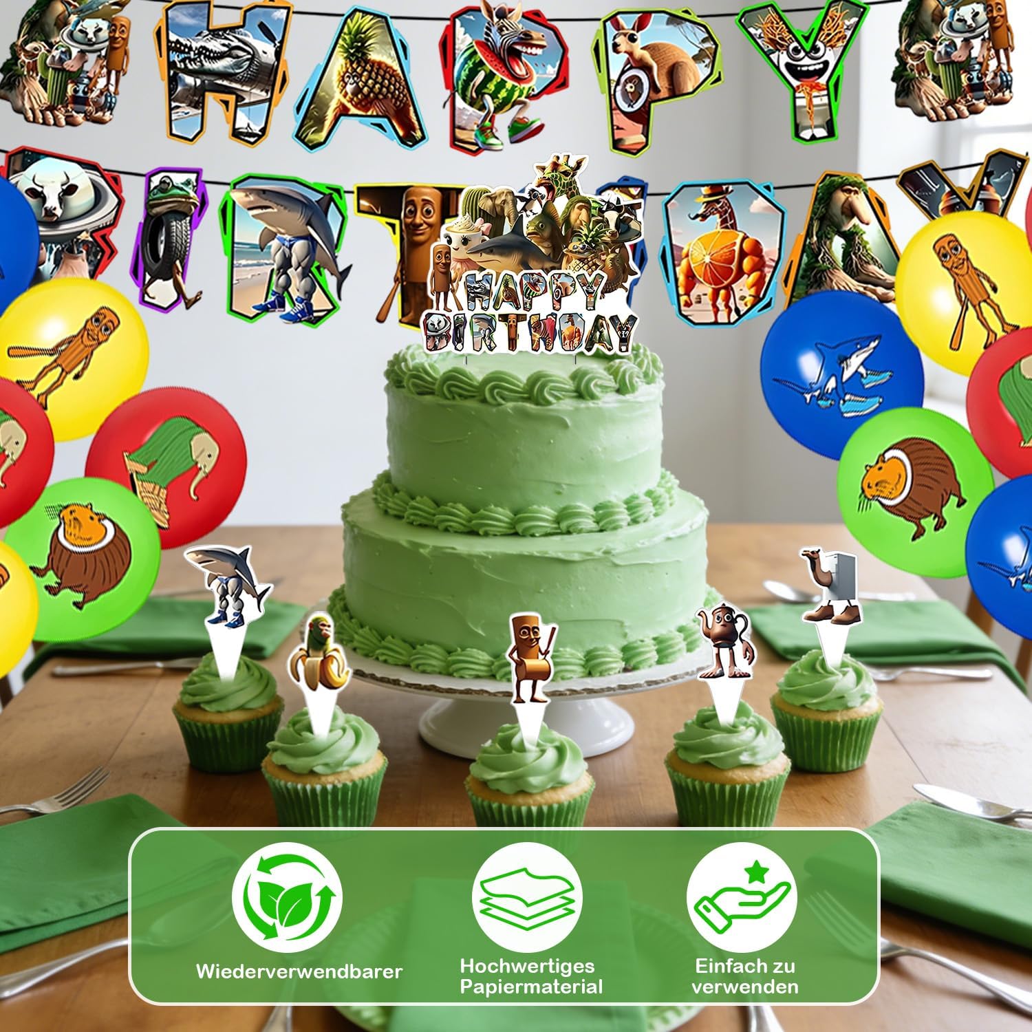 Detalle 2 de Brainrot Geburtstag Deko Set – 30 Stück inklusive Banner und Cupcake-Dekorationen