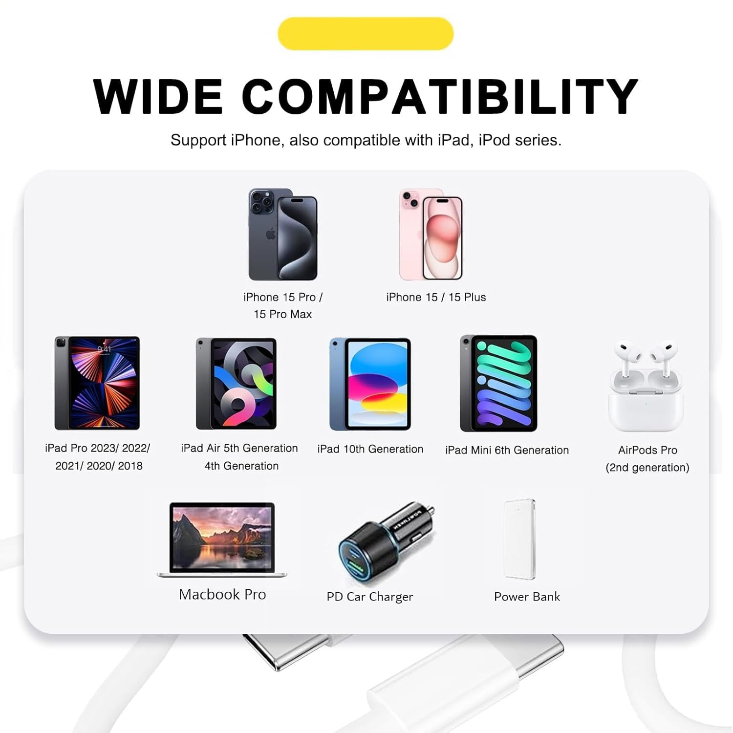 Detalle de 6FT CarPlay USB-C to USB Cable for iPhone and iPad — Durable, Fast-Charging Car Charger Cable