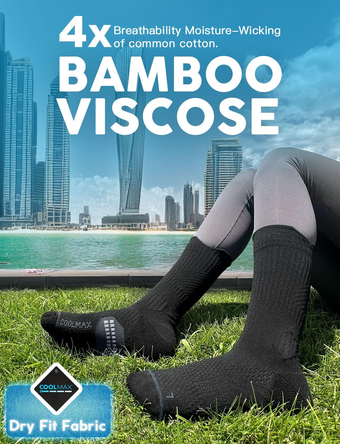 Thumbnail 2 de Juclise Women’s Coolmax Bamboo Viscose Compression Crew Socks (15–20mmHg) for Running, Hiking & Court Sports
