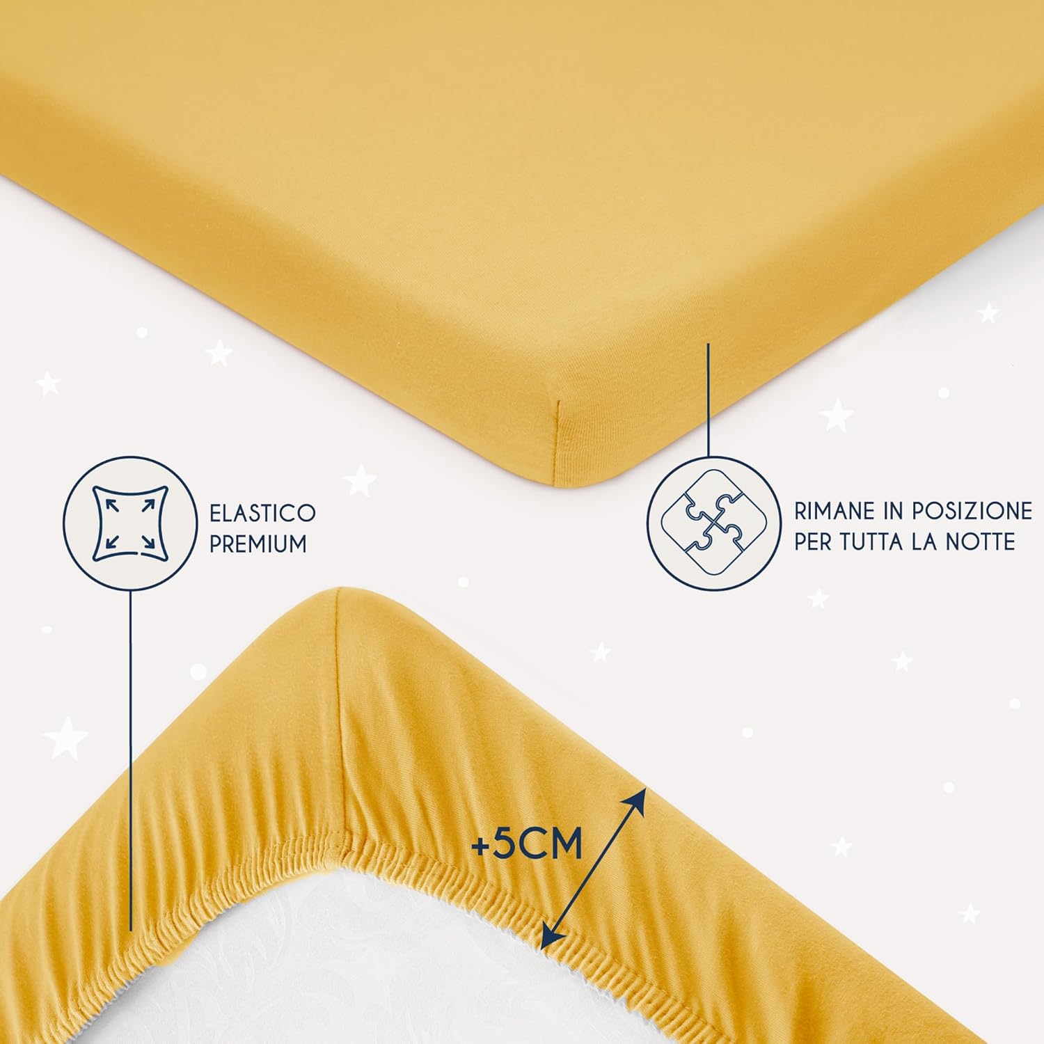 Thumbnail 3 de Dreamzie: Set 2 Lenzuolo con Angoli Cotone per Bambini 60x120/70x140 – Giallo, OEKO-TEX