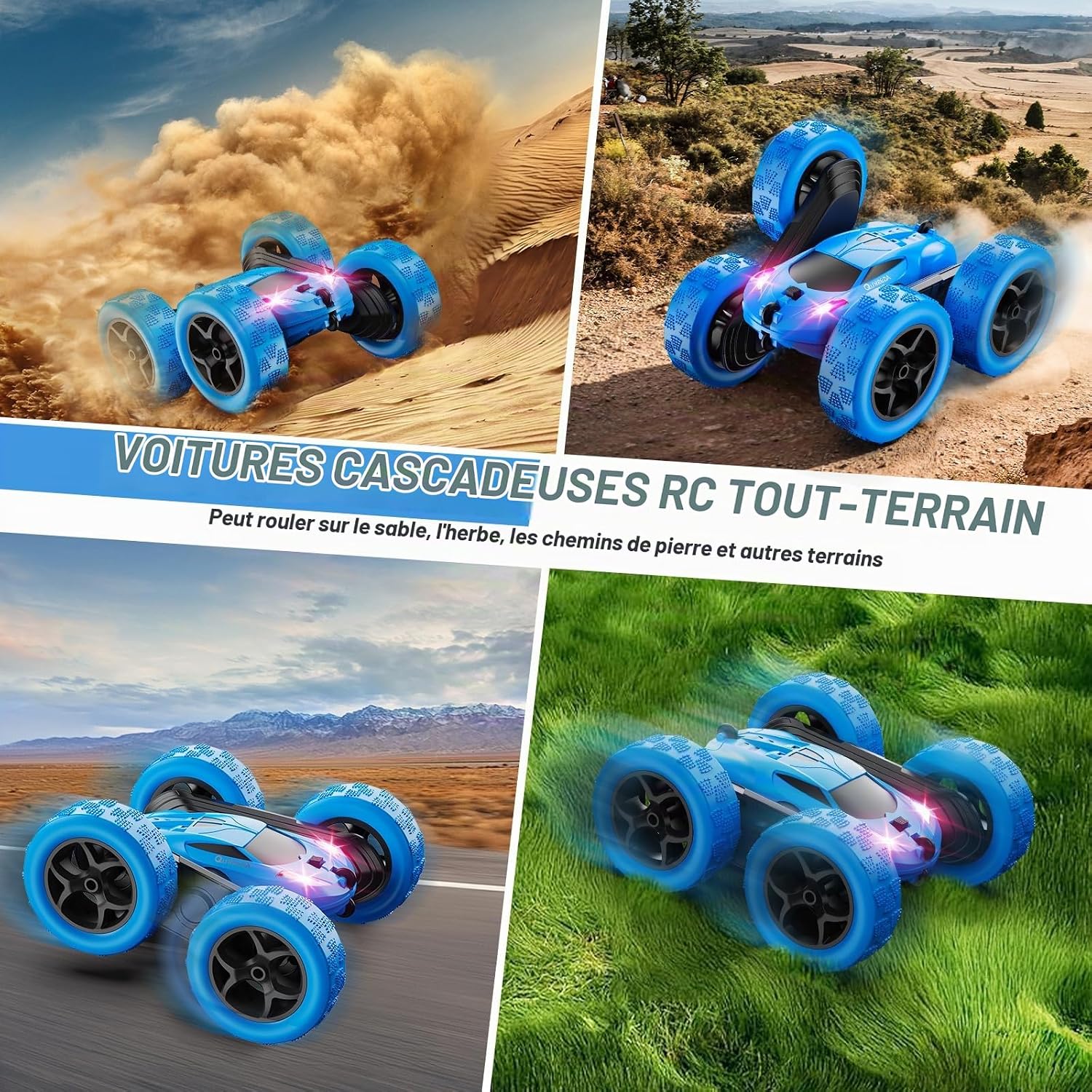 Thumbnail 4 de QUNREDA RC-stuntauto met 4WD, 2,4 GHz, ledverlichting en modulaire accu’s
