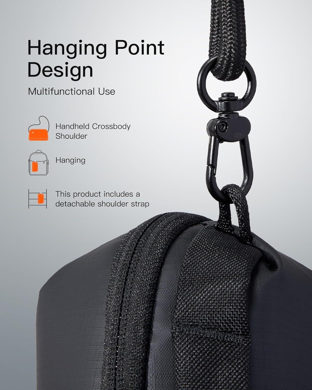 Thumbnail 5 de Inateck Portable Cable Organiser Bag with Shoulder Strap (M, Black) – splash-resistant travel electronics pouch