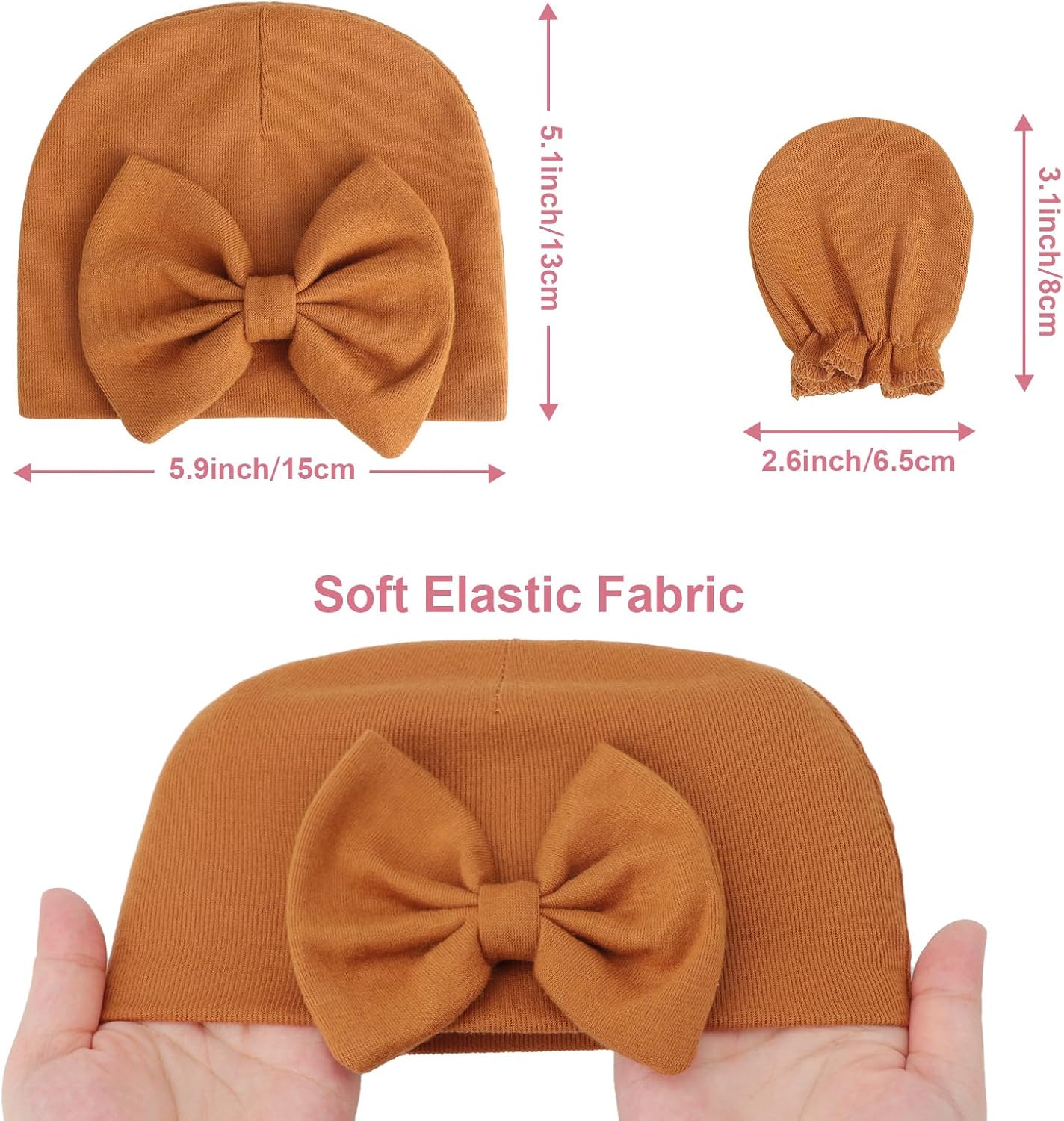 Thumbnail 5 de DRESHOW Newborn Baby Hats Mittens Set: Soft Cotton Beanies with Scratch-Free Mittens for 0–6 Months