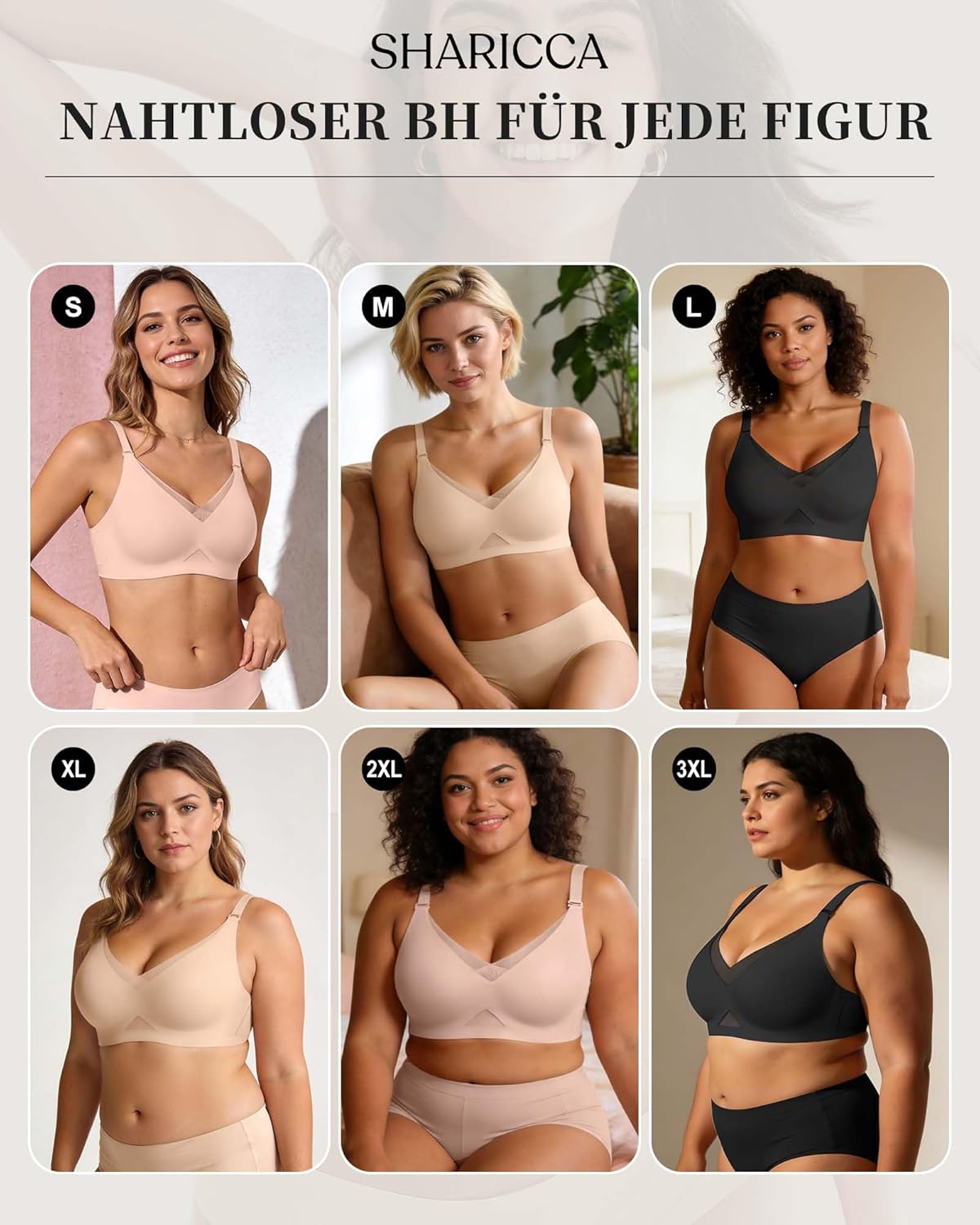Thumbnail 4 de SHARICCA Damen BH ohne Bügel Push-Up Spitzen-BH Nahtloser T-Shirt BH mit Vollbügel – Wireless, atmungsaktiv und alltagstauglich