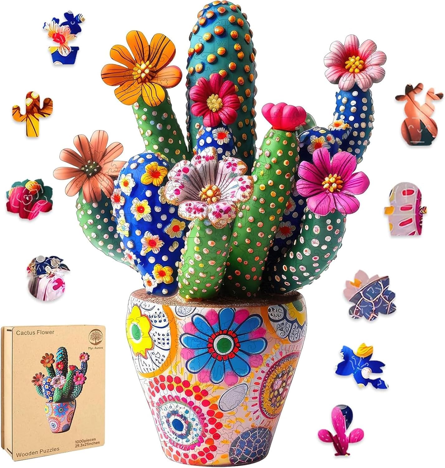 Detalle de Mys Aurora Cactus Flower 1000-Piece Wooden Jigsaw Puzzle