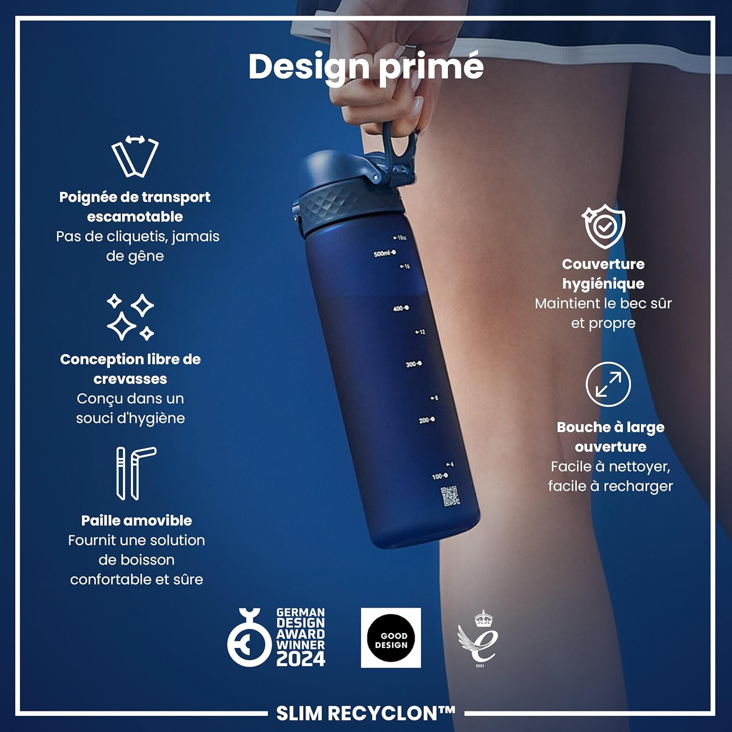 Detalle de Ion8 Gourde Paille 500 ml – Étanche, facile à ouvrir et lavable au lave-vaisselle