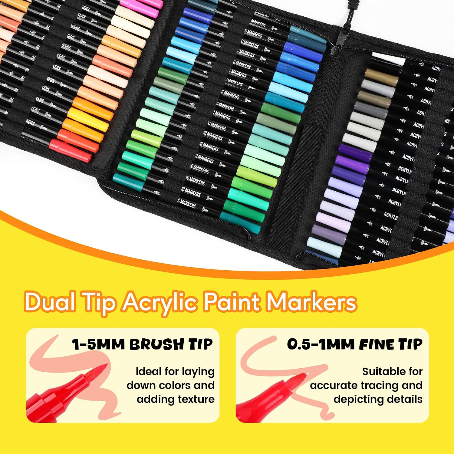 Detalle 2 de Pagather 72 Colors Acrylic Paint Markers (Dual Tip: Fine + Brush Tip) for Stone, Wood, Canvas, Ceramic & More