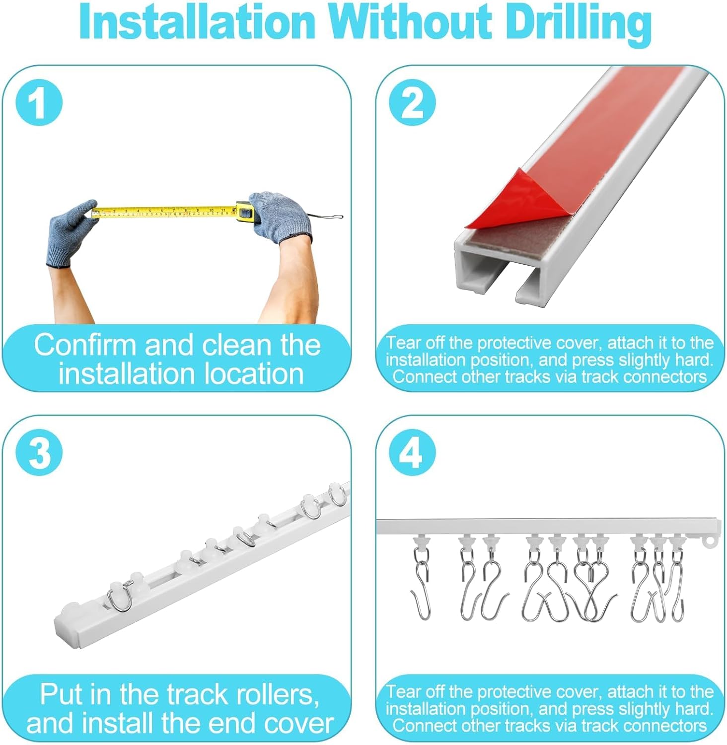 Thumbnail 3 de Poweka tringle à rideaux adhésive sans perçage (2,4 m) pour plafonds et murs