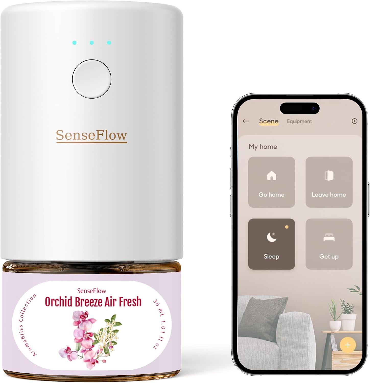 Detalle de SenseFlow Diffusore di Oli Essenziali Wi-Fi SF101S PRO – PureMist, 93 m², 120 giorni di profumo