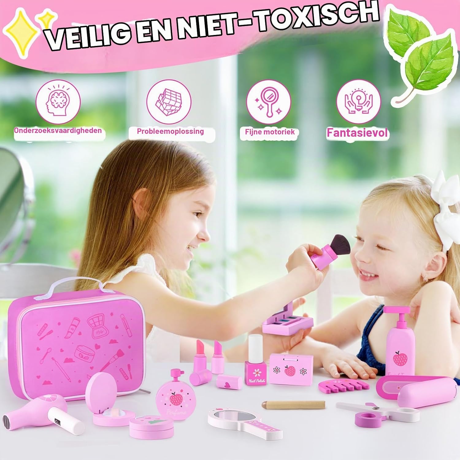 Thumbnail 2 de GAGAKU G06MU2401 houten make-up- en kappersset, roze, 16-delig
