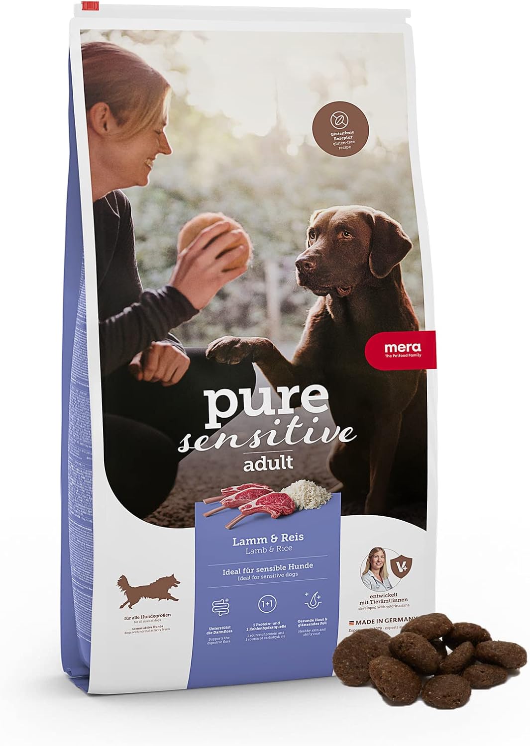 Detalle de MERA Pure Sensitive Lamm & Reis – Hundefutter trocken ohne Weizen und Zucker (12,5 kg) für sensible Hunde