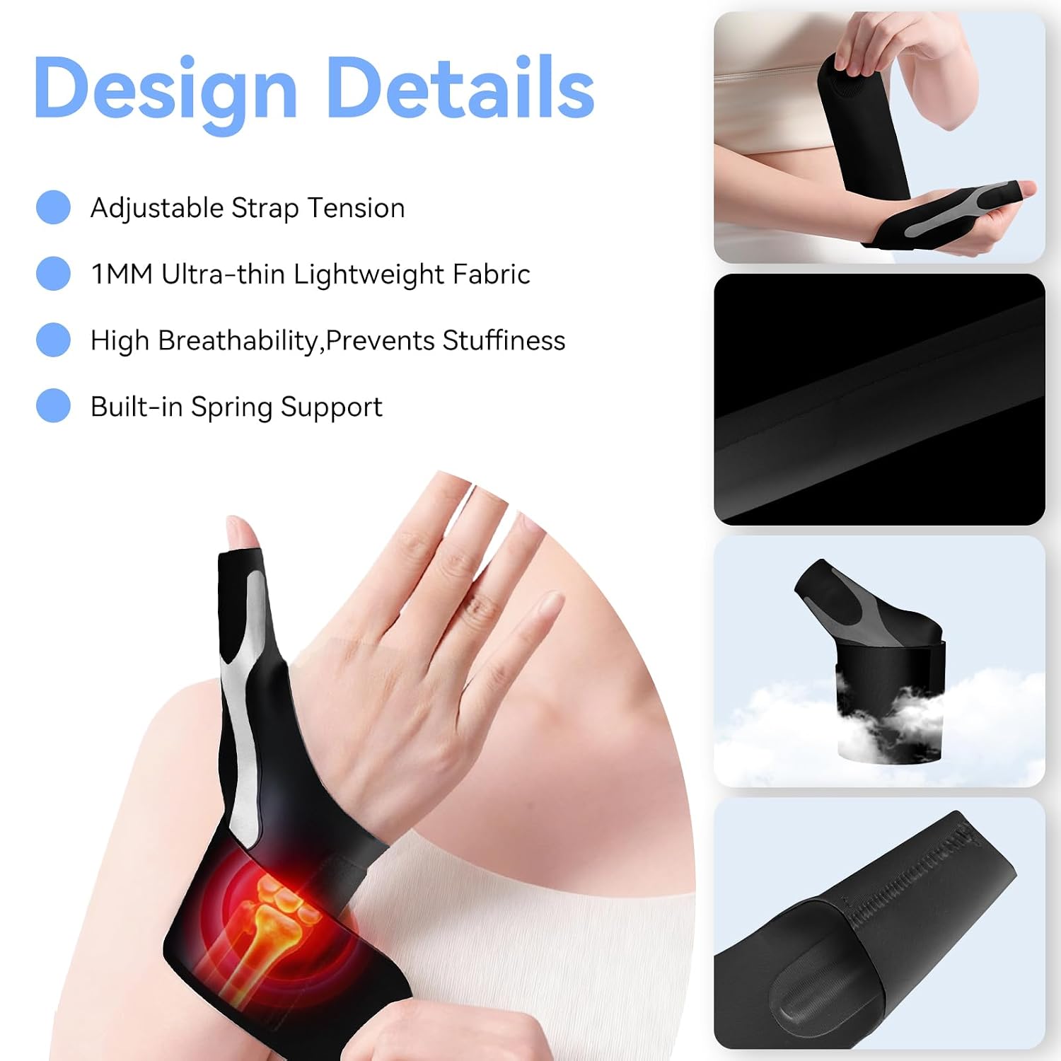 Thumbnail 4 de Goldeer 2Pcs Ergonomic Thumb Support for Arthritis – Adjustable Thumb Brace (M, Black) for Right and Left Hands