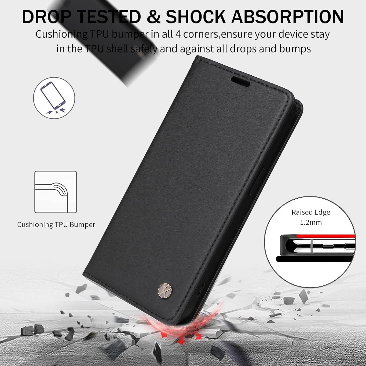 Thumbnail 5 de Migexxkj Handyhülle für iPhone 16 (6,1") mit Klappfunktion, Kartenfächern, Magnetverschluss und Ständer – Schwarz