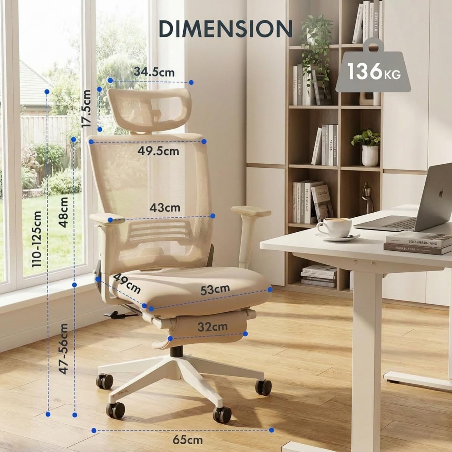 Detalle de FLEXISPOT Foldex: sedia ergonomica pieghevole per home office con poggiapiedi, poggiatesta 3D e supporto lombare