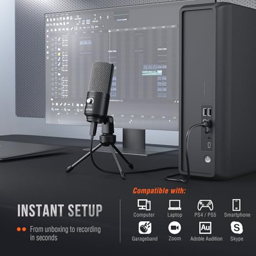 Detalle de FIFINE K669B USB Condenser Microphone for PC – Straightforward USB Mic with Volume Knob