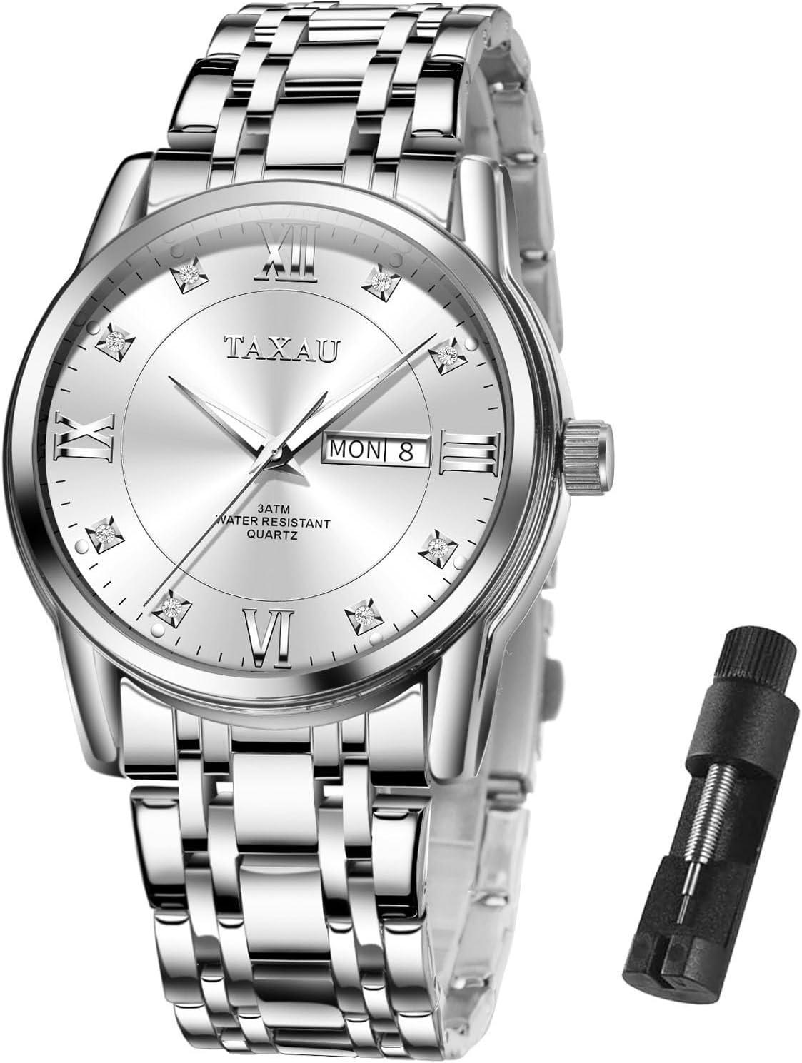 Thumbnail 6 de Taxau Herren Edelstahl Chronograph Uhr – wasserdicht, Leuchtzeiger & Kalenderfunktion