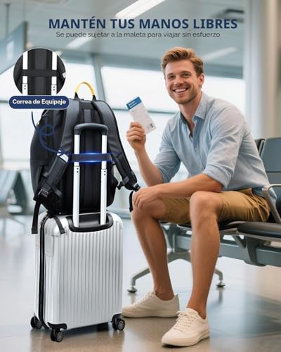 Detalle de Ponhog Mochila Portátil 17,3” 30L: Anti-robo, impermeable 900D para viaje y trabajo