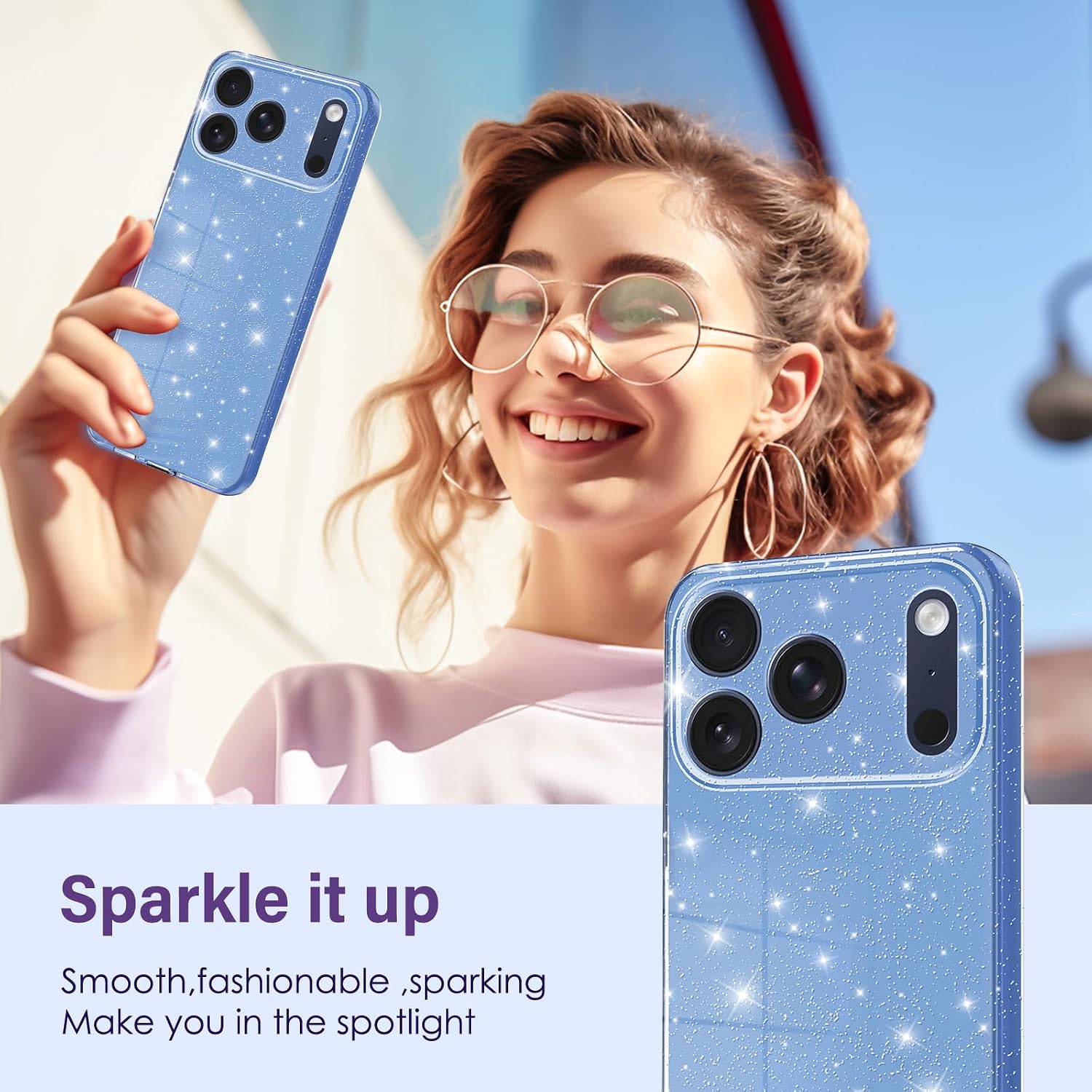 Detalle 2 de Eherui iPhone 17 Pro Hülle mit Glitzer