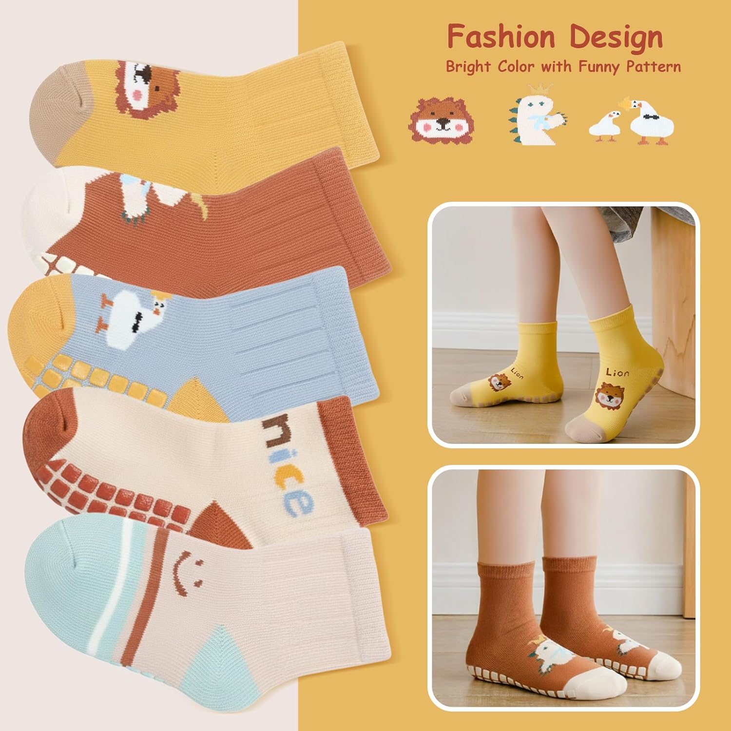 Thumbnail 1 de ZYUPHY Calzini antiscivolo bambino in cotone (5 paia) per neonati 0-5 anni