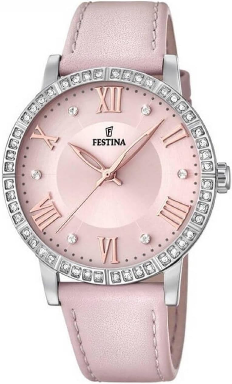 Detalle de Festina Damen Analog Uhr F20412/2 (Quarzwerk, Lederarmband, rosa) – Boyfriend Collection