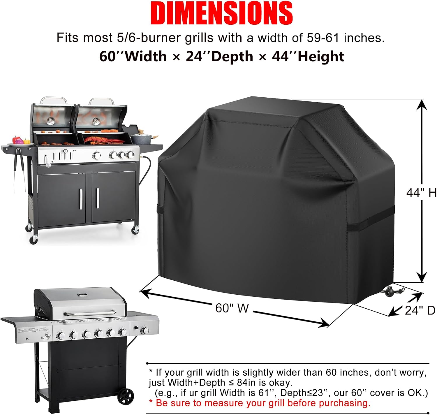 Detalle 2 de VIBOOS grill-cover 60-Inch BBQ Grill Cover, Waterproof Oxford Cloth