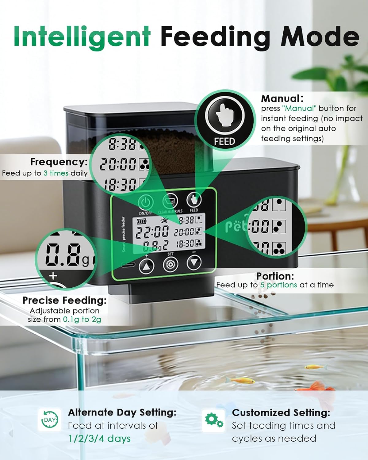 Detalle de Petbank Automatic Fish Feeder for Aquarium (230/510 ml) with Adjustable Timer and Precise Feeding