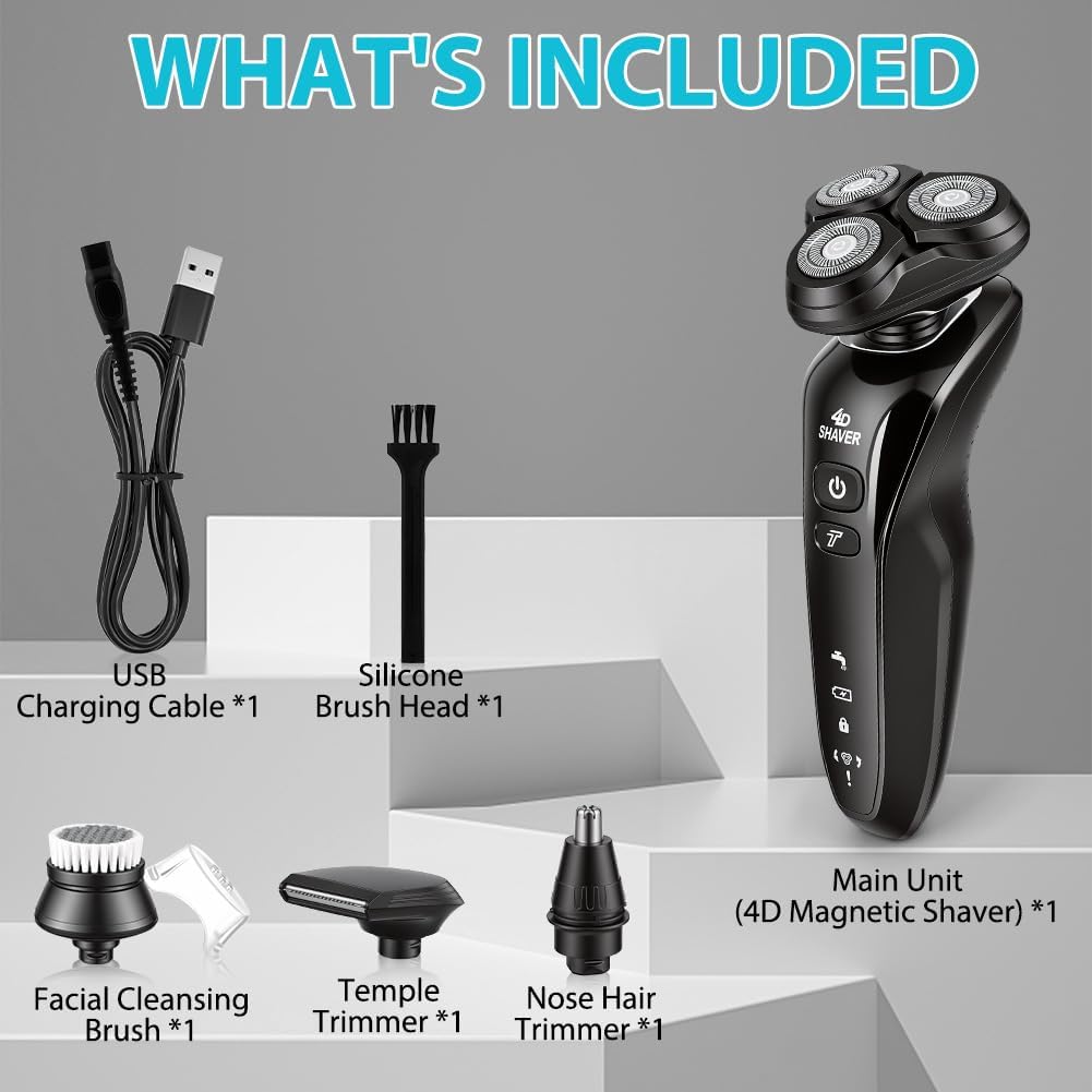 Detalle de Aolso Rasoio Elettrico Barba 3 in 1: rasatura precisa con testina flottante 4D, IPX6 e uso Wet & Dry