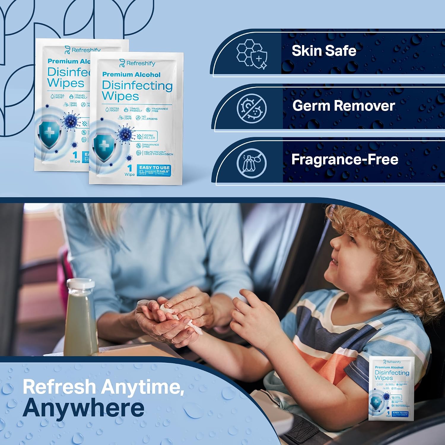 Thumbnail 5 de REFRESHIFY RFRSH-ALCH-UNIT10 Alcohol Wipes, 75% Alcohol, Unscented, Large