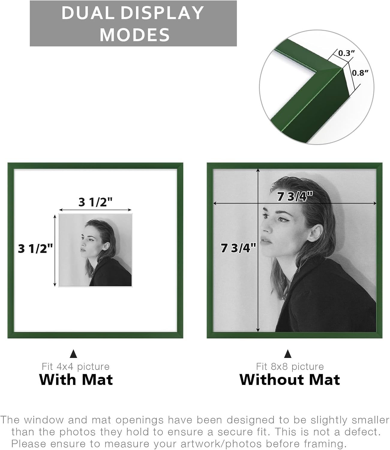 Detalle de Golden State Art 8x8 Aluminum Picture Frame with 4x4 Mat – Green