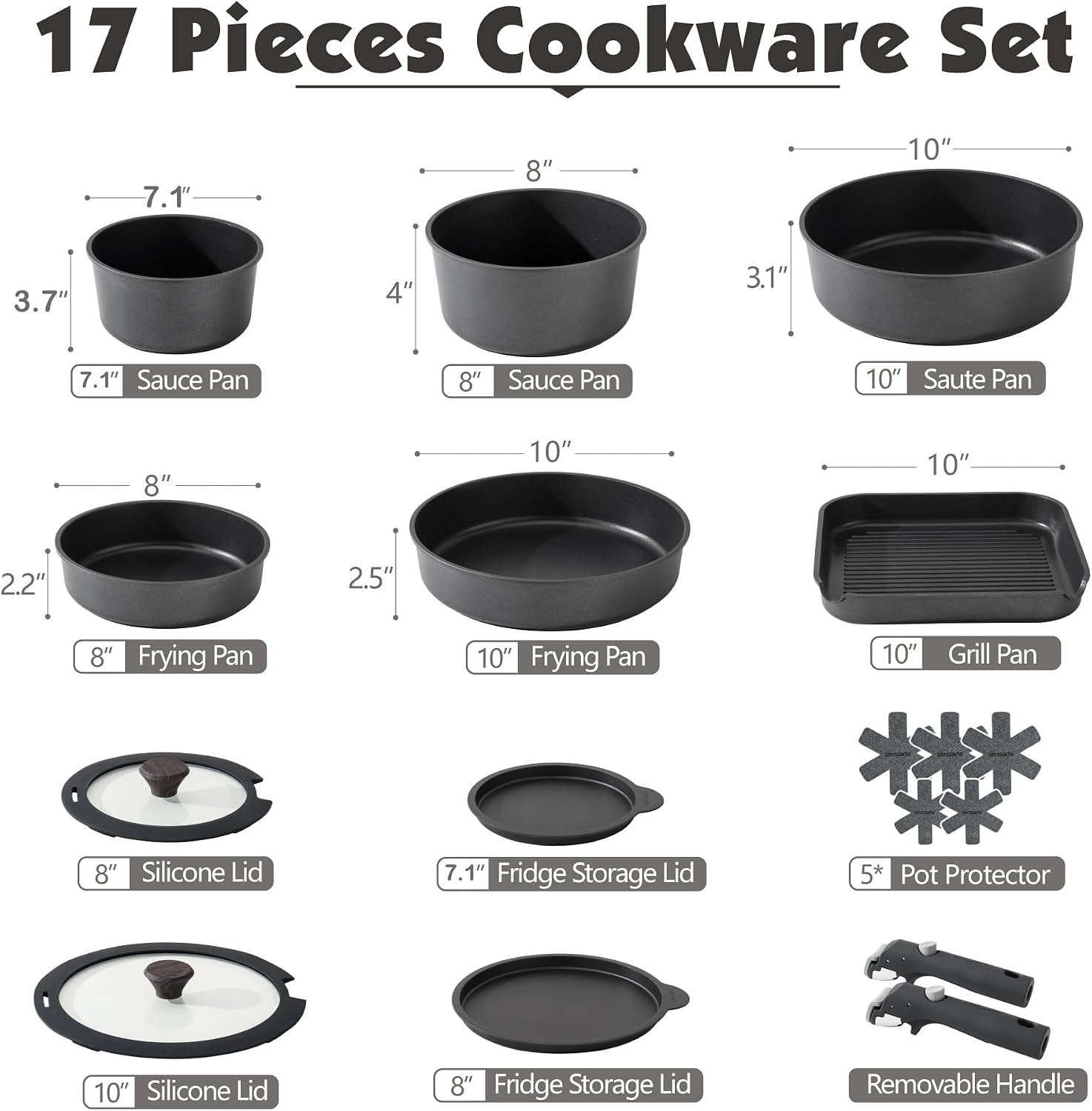 Detalle de SENSARTE 17 Piece Nonstick Detachable Handle Cookware Set with Induction Compatibility
