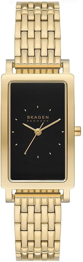 Detalle de Skagen Hagen Damenuhr – Edelstahl oder Lederband, Quarz-Drei-Zeiger, 43 mm Gehäuse