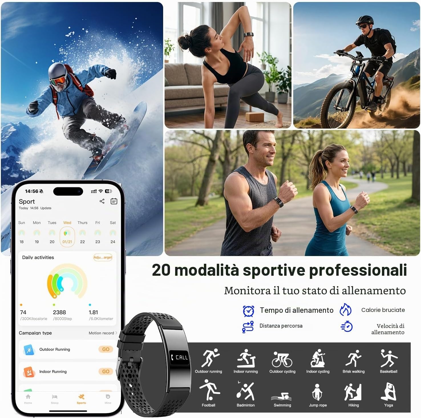 Detalle de Fitness Tracker Smart Band Donna Uomo con Nx Wear: monitoraggio salute 24/7, SpO2 e sonno, IPX8