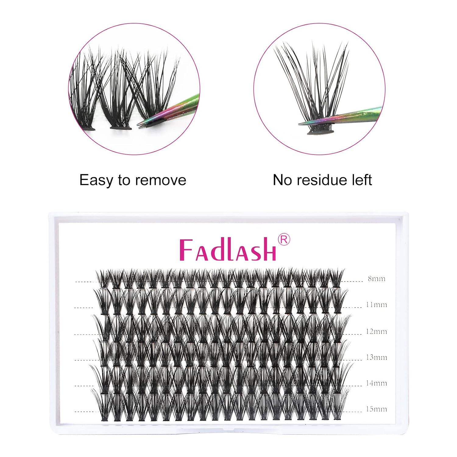 Thumbnail 5 de Fadlash Cluster Wimpern – 40 Wurzeln, D-Curl, 0,07 mm, 8–15 mm, 120 Stück