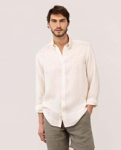 Detalle de El Ganso Camisa Lino Garment Dyed Button Down Beige