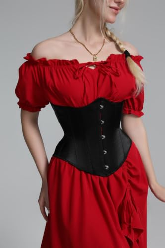 Thumbnail 7 de SZIVYSHI Women's Black Satin Underbust Corset with Lace-Up Back