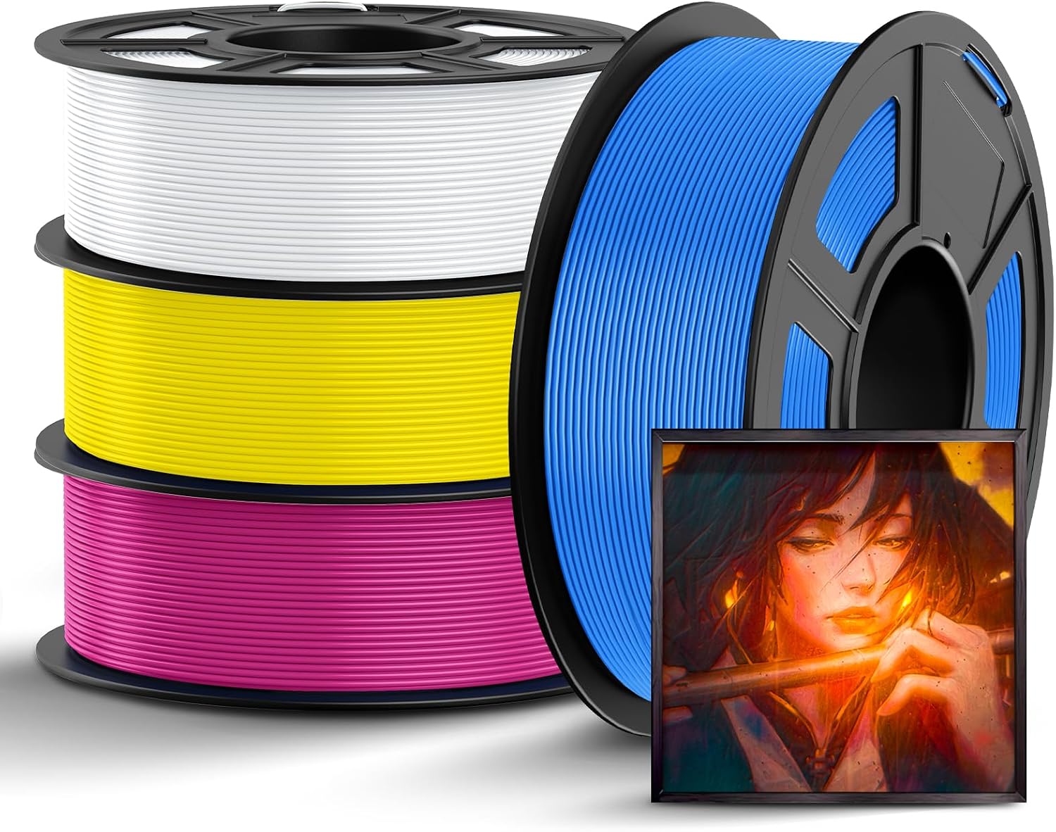 Detalle de TECBEARS PLA Filament 1,75 mm CMYK Bundle (4 kg, vakuumverpackt) – Cyan/Gelb/Weiß/Pfirsich