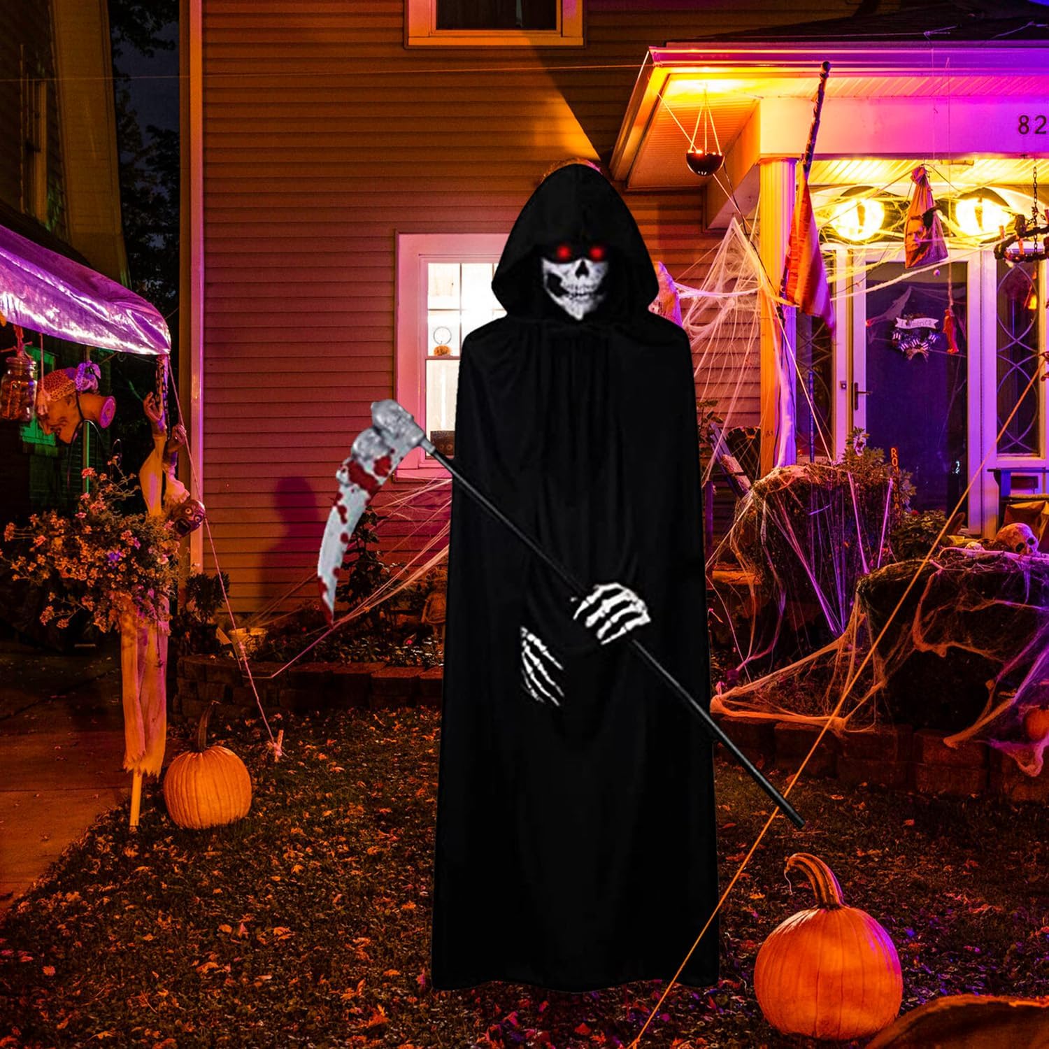 Detalle 2 de GALER Grim Reaper Costume Kids – 5-Piece Glow Eyes Set for Halloween Cosplay
