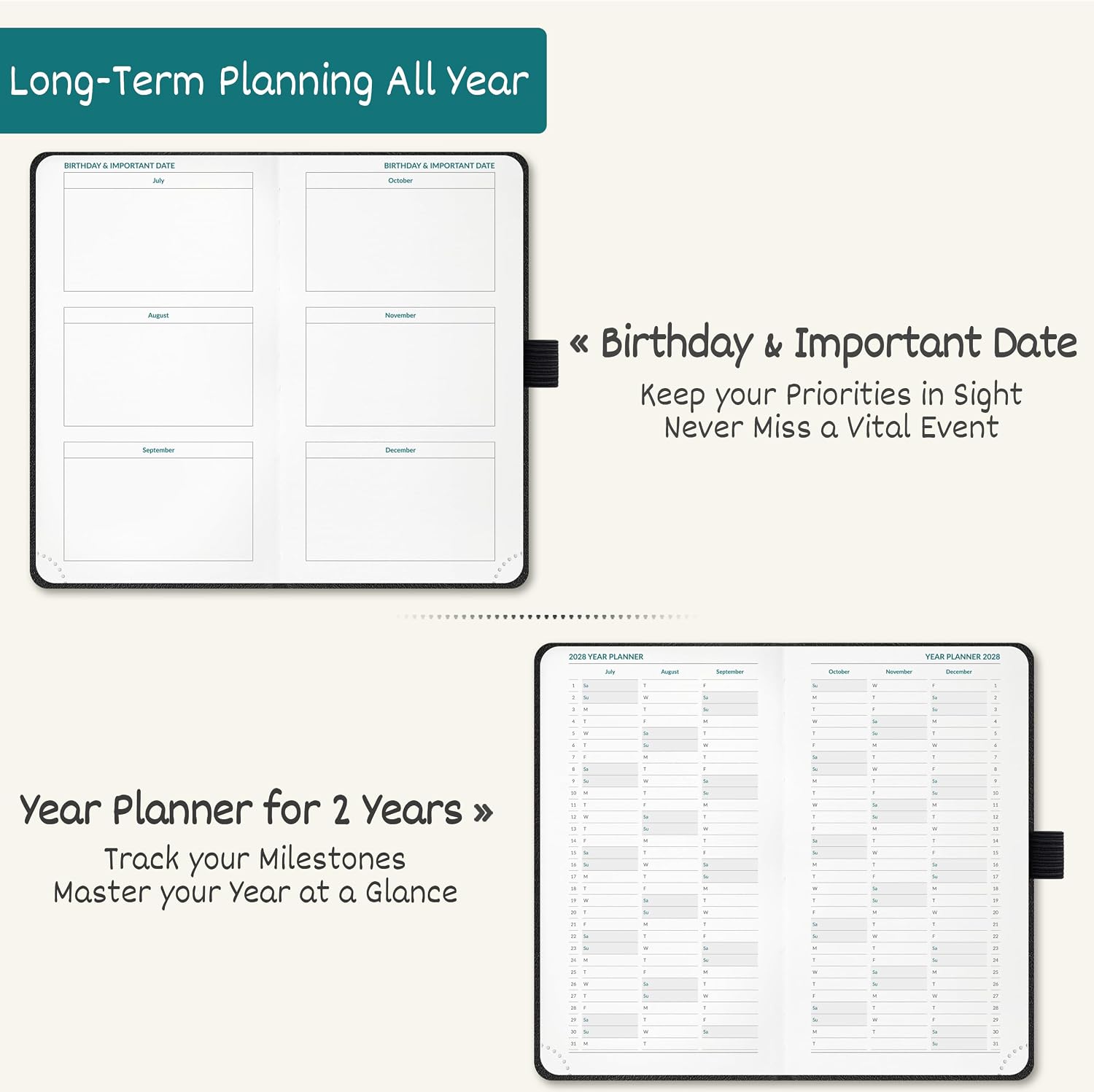 Detalle de BEZEND Pocket Monthly Planner 2027-2028, 3.5" x 6.5", 100 GSM Paper