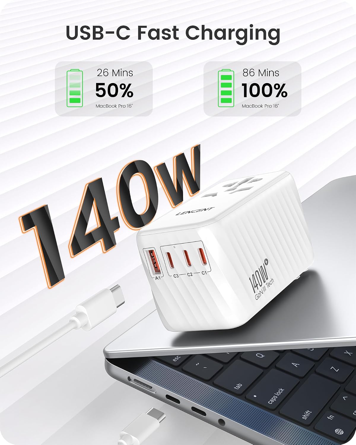 Thumbnail 1 de LENCENT 140W adaptateur voyage USB 🔌