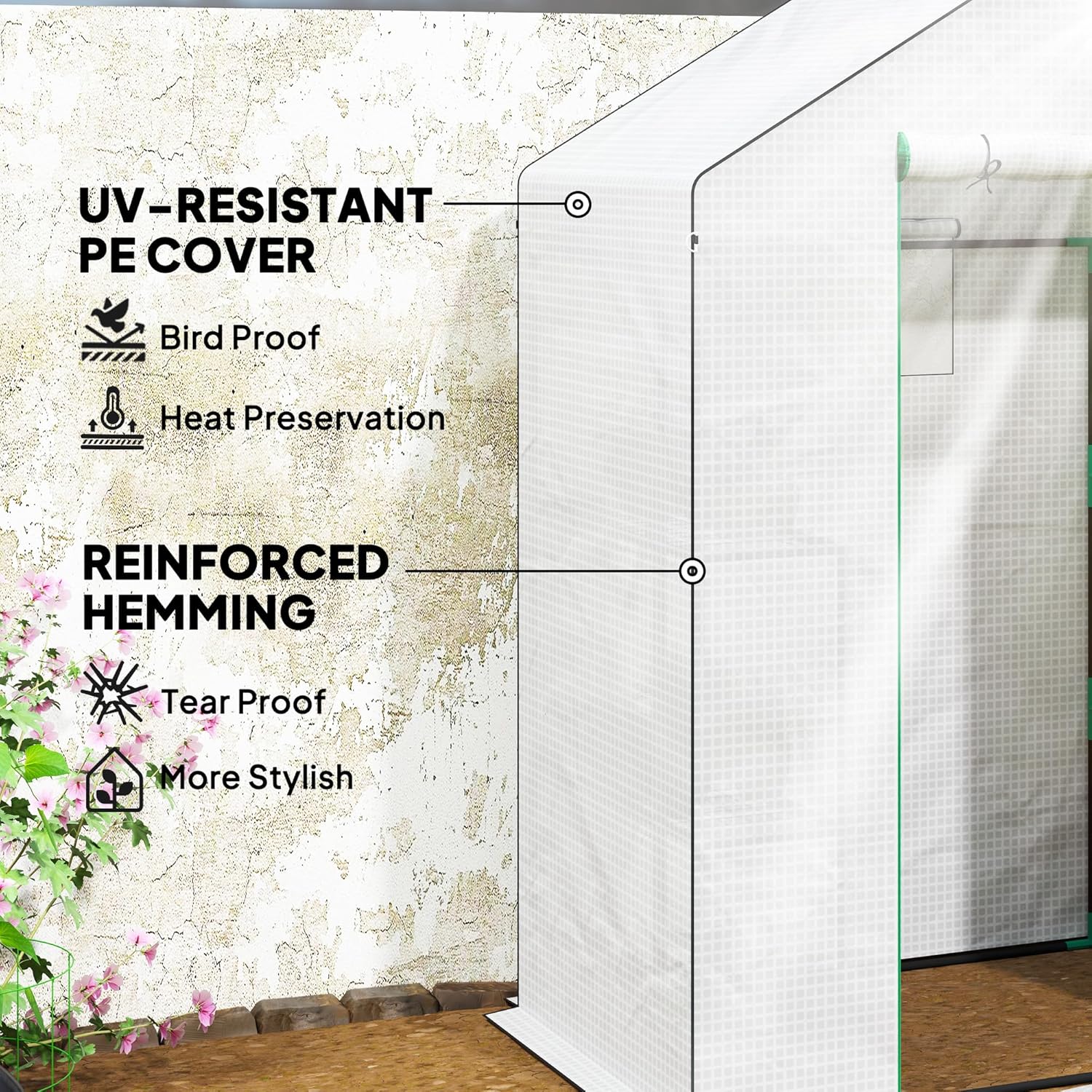 Thumbnail 3 de Outsunny Walk-in Greenhouse with Reinforced PE Cover, 3 Tier Shelves and Roll-up Door (143 x 74 x 190 cm)