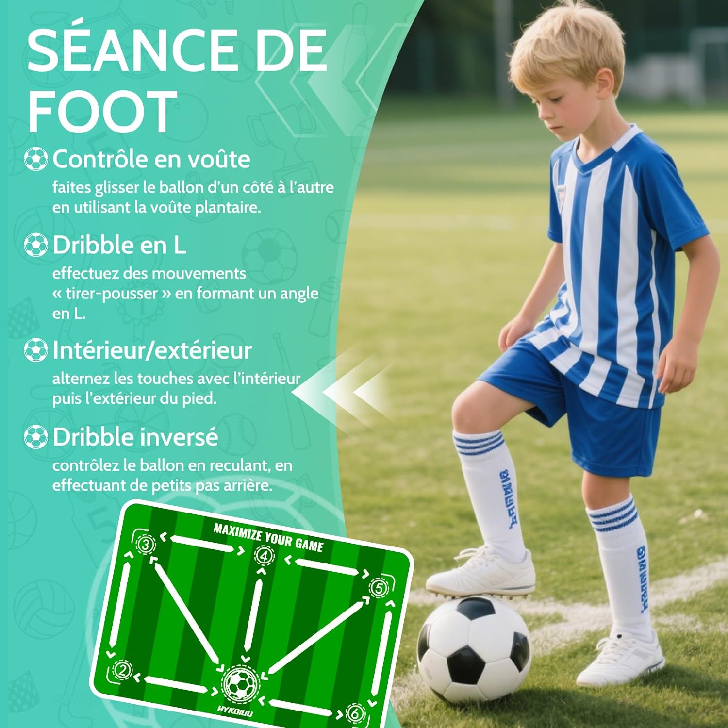 Thumbnail 2 de Tapis Foot Entrainement Avec Kick Entraîneur 90x60 cm – Kit d’entraînement football pour enfants