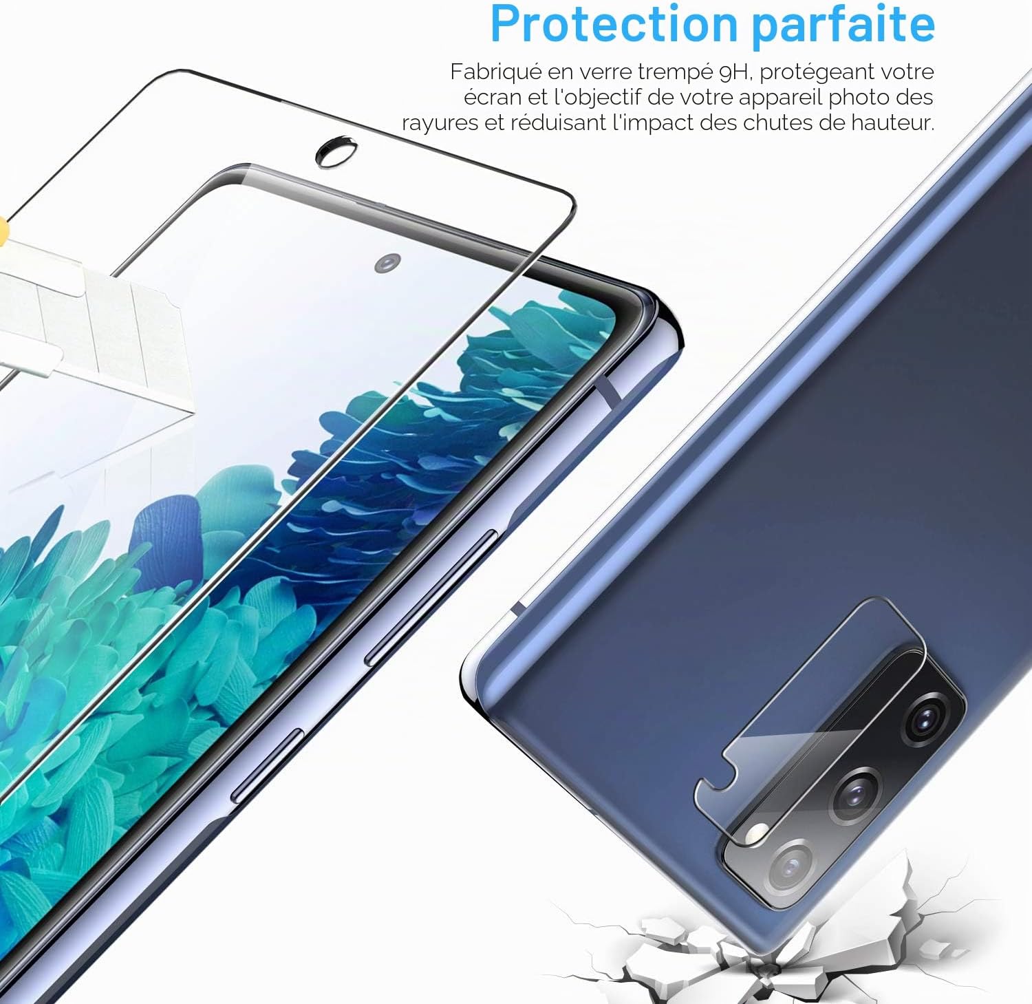 Detalle de LK 3+3 Verre Trempé Compatible Samsung Galaxy S20 FE – 3 protections écran et 3 protecteurs caméra avec cadre d’installation