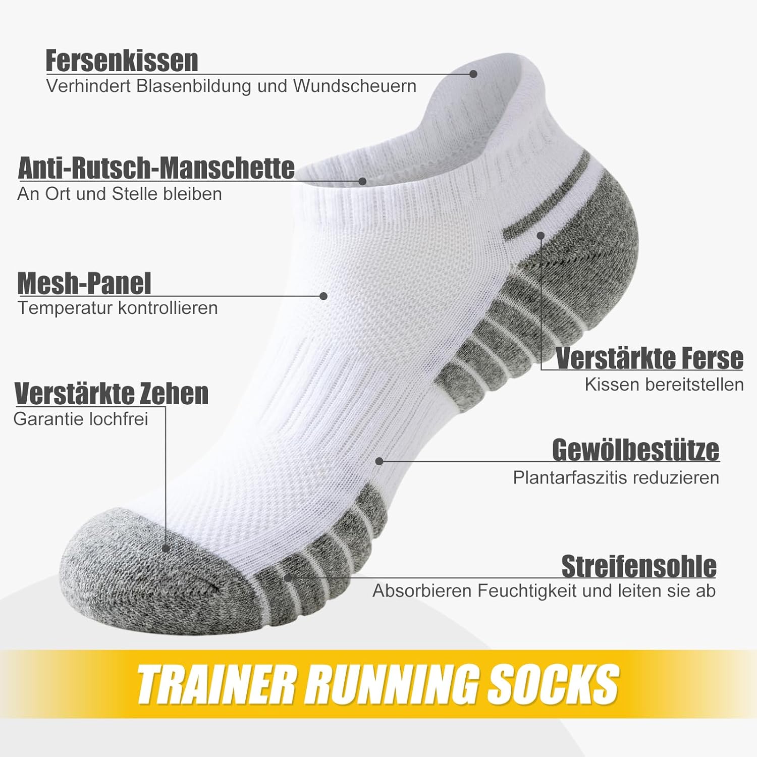 Thumbnail 1 de SockWaddles Calze sportive corte unisex in cotone traspirante (6 paia) Nero e bianco, taglie 35-38/39-42/43-46/47-50