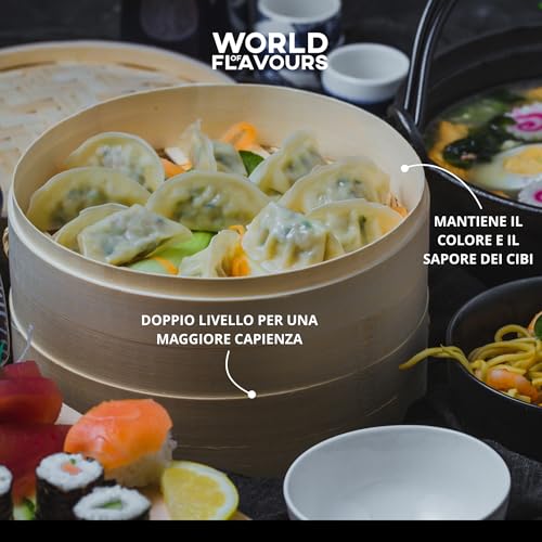 Detalle de KitchenCraft World of Flavours Vaporiera in Bambù a 2 Piani, 20 cm – Beige