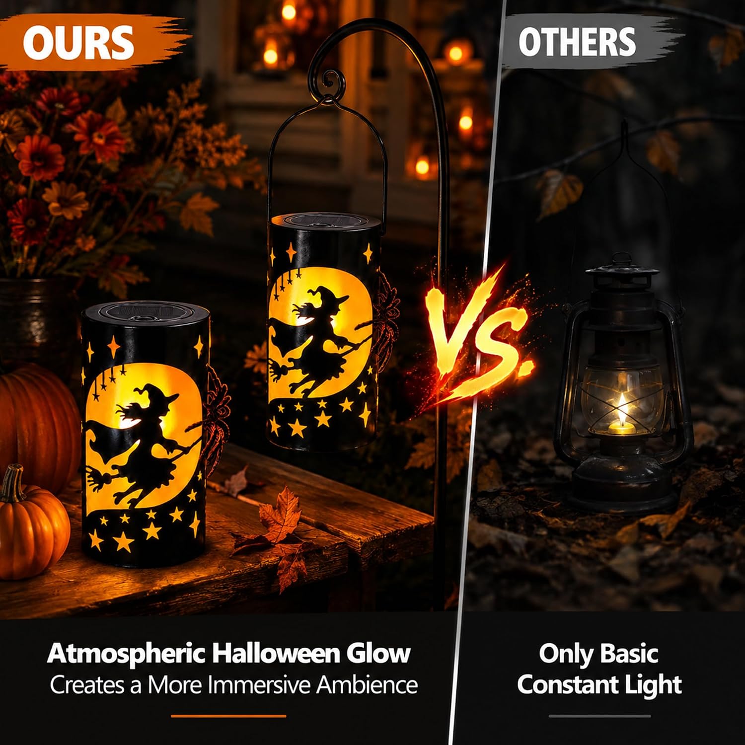 Detalle 1 de Mantunt SLANTN-HLW-WIC04 Solar Halloween Witch Lantern with Flickering Orange Flame