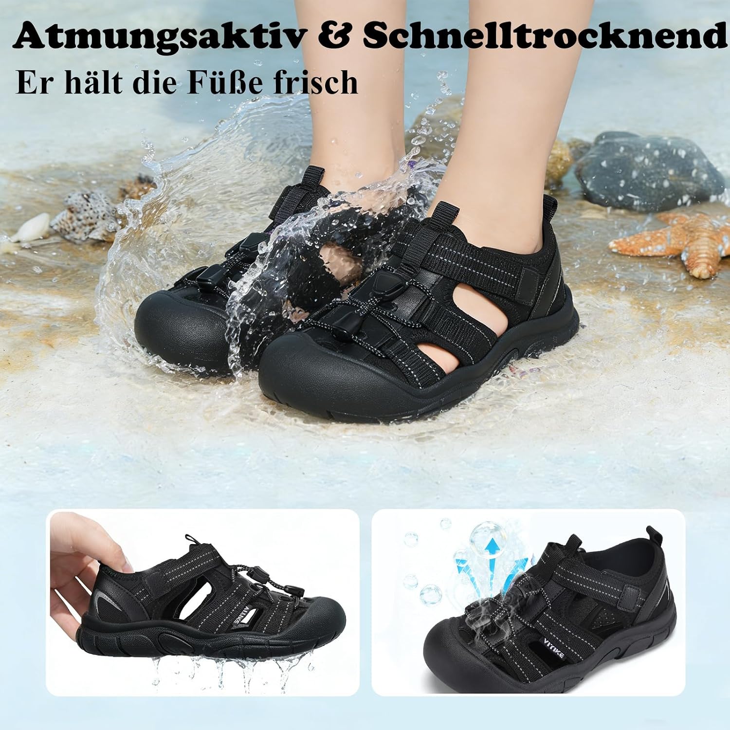 Detalle de JMFCHI SPORTS Unisex Kinder Sandalen – breite Zehenbox, atmungsaktiv, leichte Sommerschuhe