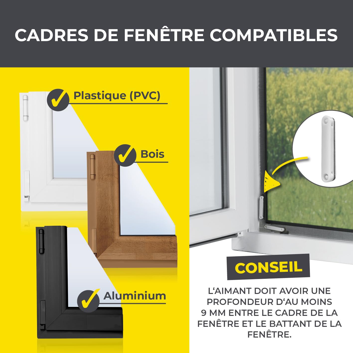 Detalle de EASYmaxx moustiquaire de fenêtre avec fixation magnétique (jusqu’à 110 x 130 cm, découpable) – 4 pièces