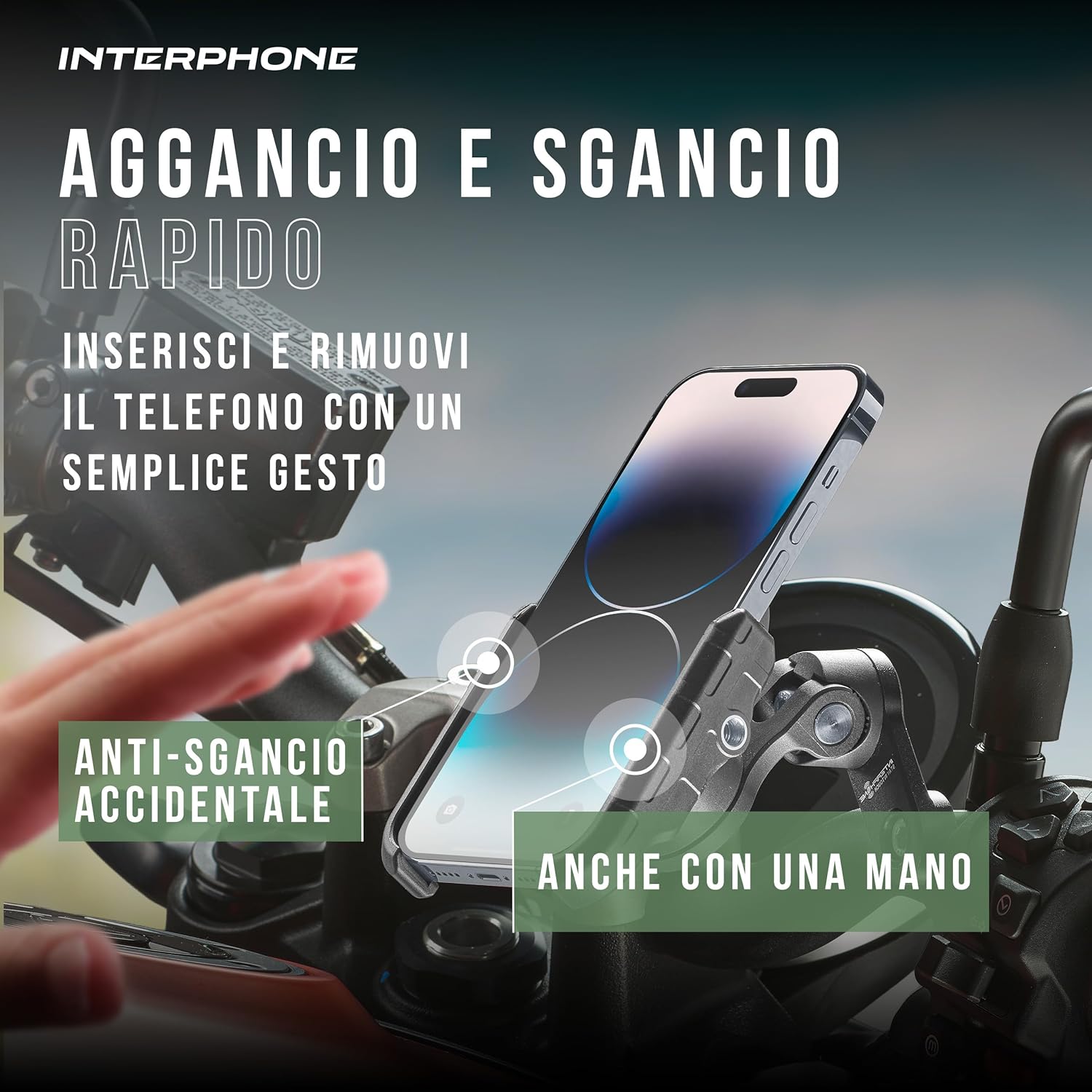 Thumbnail 3 de INTERPHONE QUIKLOX Crab: PortaCellulare Moto universale 3,5"–7" per tutte le cover